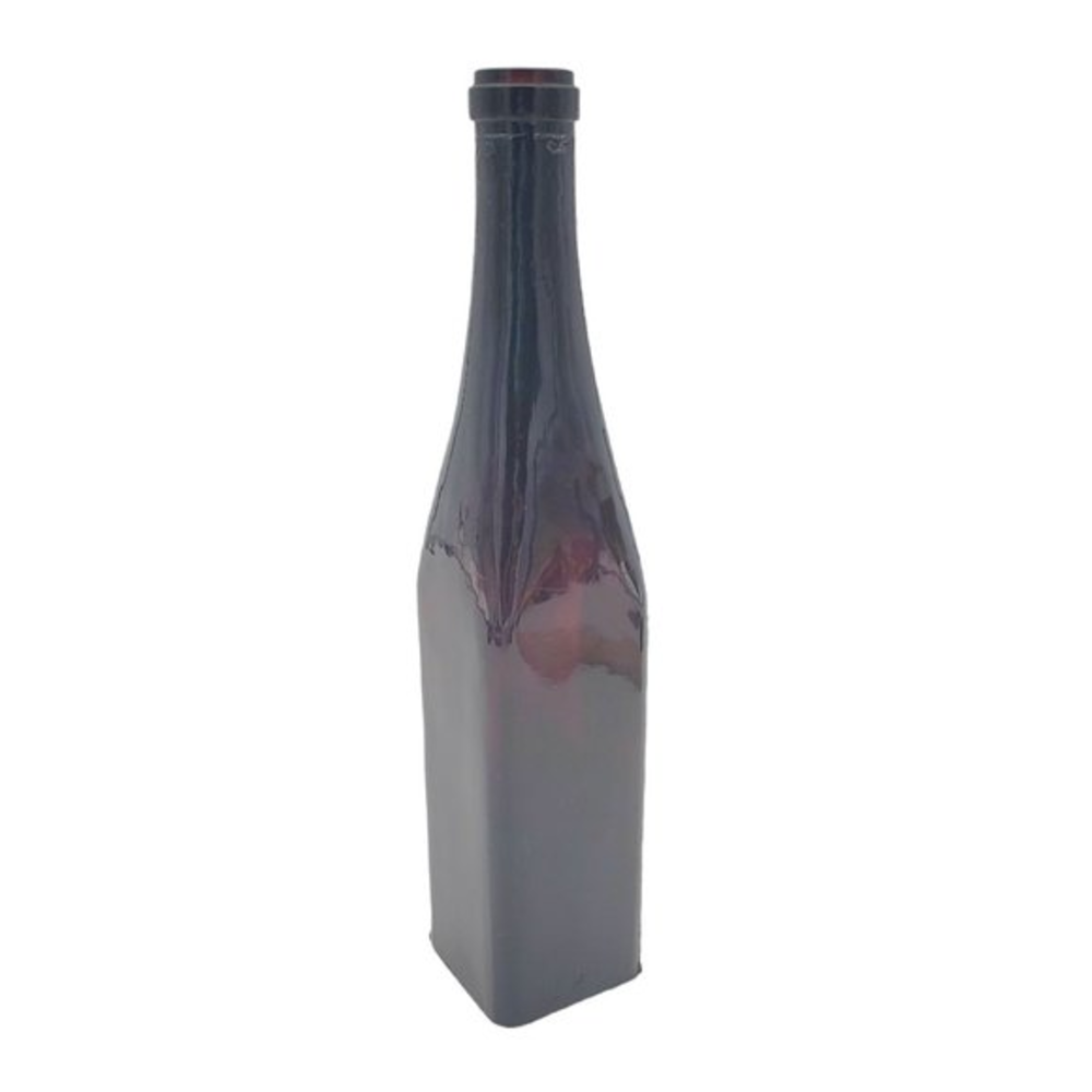 Vintage Amethyst Black Pear Brandy‎ Liquor Glass Bottle Square Seamed Bottom 11"